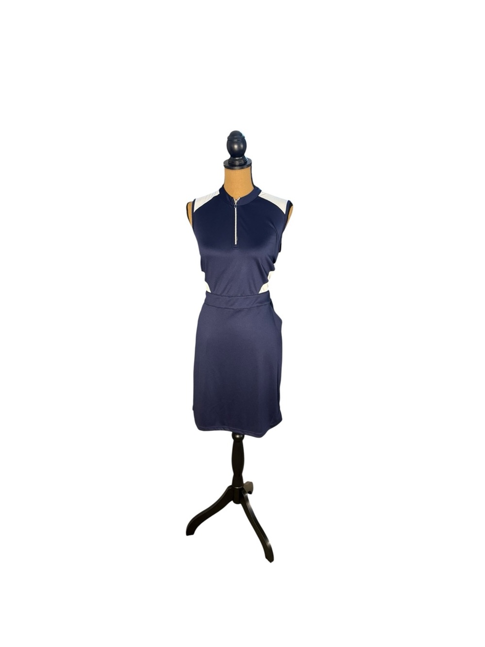 NWT PGA TOUR Women’s Golf Dress M Navy White Mesh Colorblock 1/4 Zip Pockets